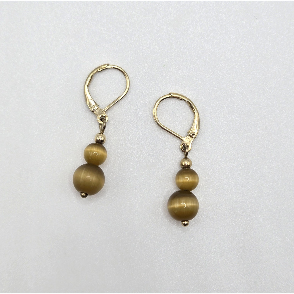 Faux Tiger Eye Earrings Dangle Drop Pierced Brown Ball Beads Boho Casual Classic